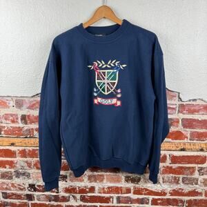 Vintage Golf Sweatshirt Sz Large Blue Fleece Crewneck Pullover Crest Embroidered